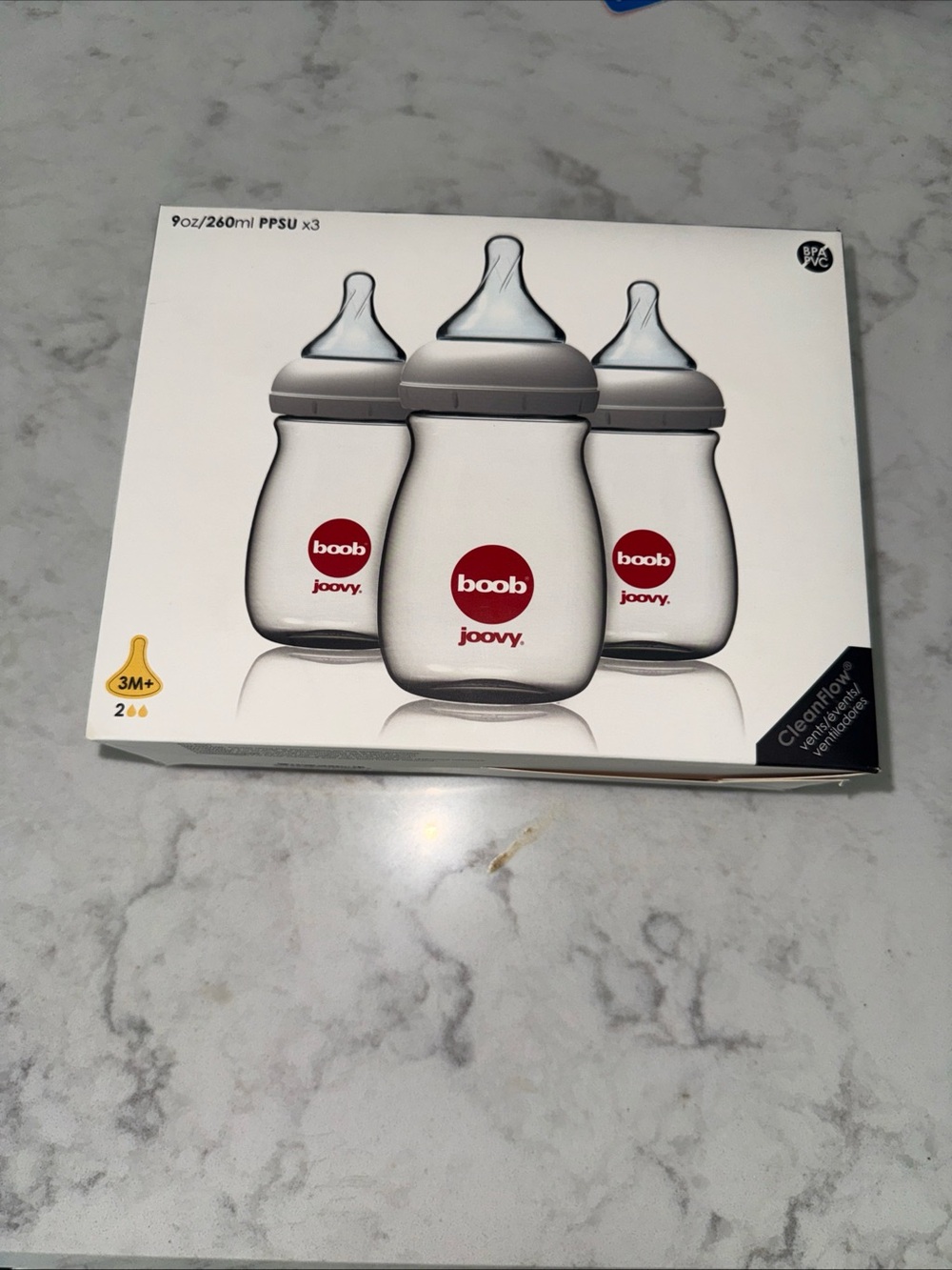 Joovy Boob PPSU Baby Bottles (3-pack) in Gray with Red Logo